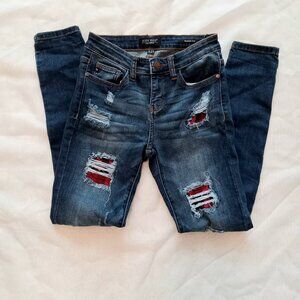 Judy Blue Los Angeles Skinny Fit Distressed Plaid Print Accent Y2k Grunge Jeans
